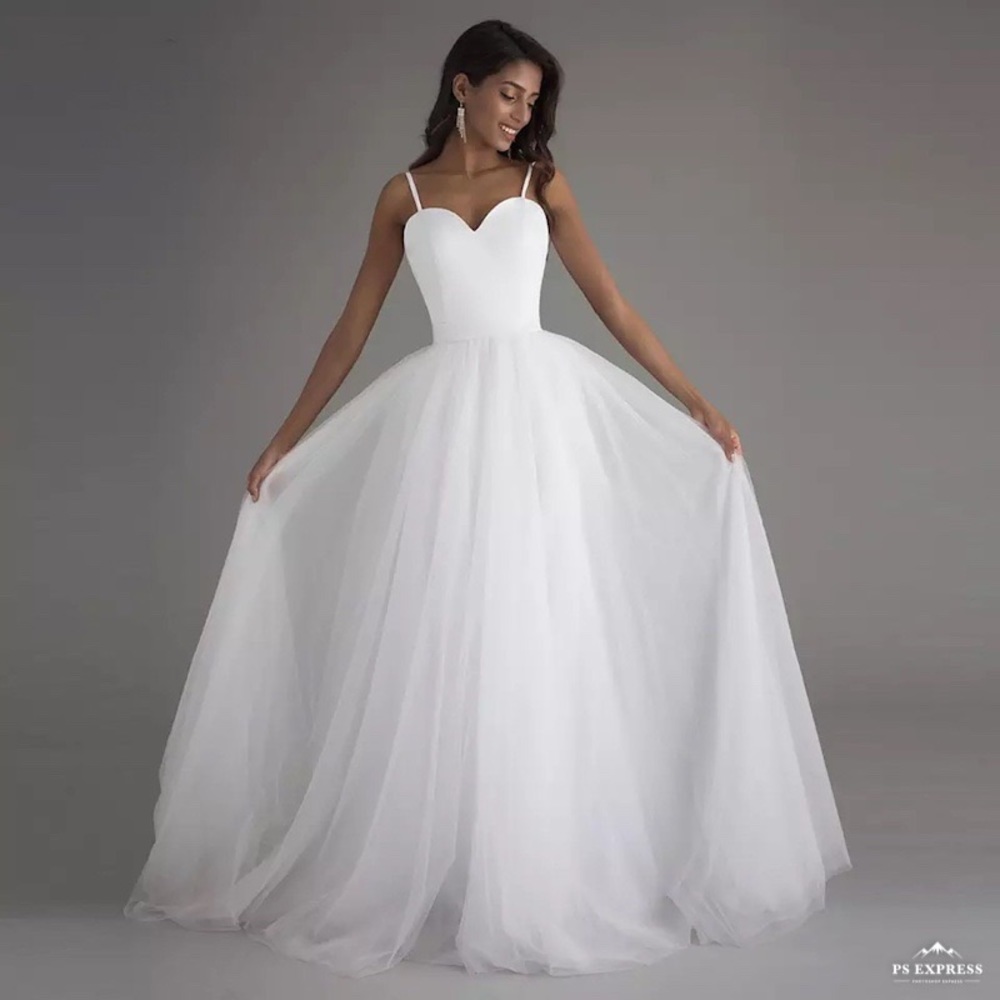 Ivory satin sweetheart spaghetti strap wedding
